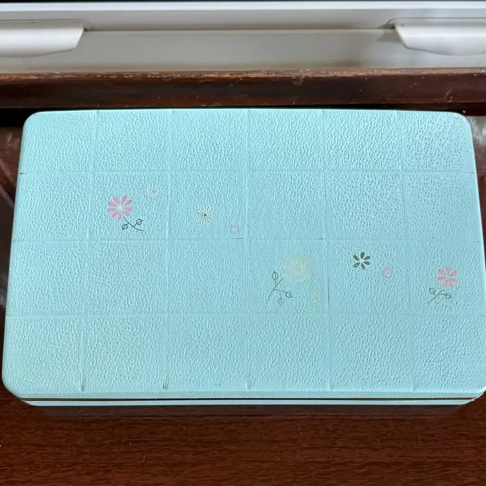 Vintage Farrington Texol Blue Floral Jewelry Box, Hard Case Organizer